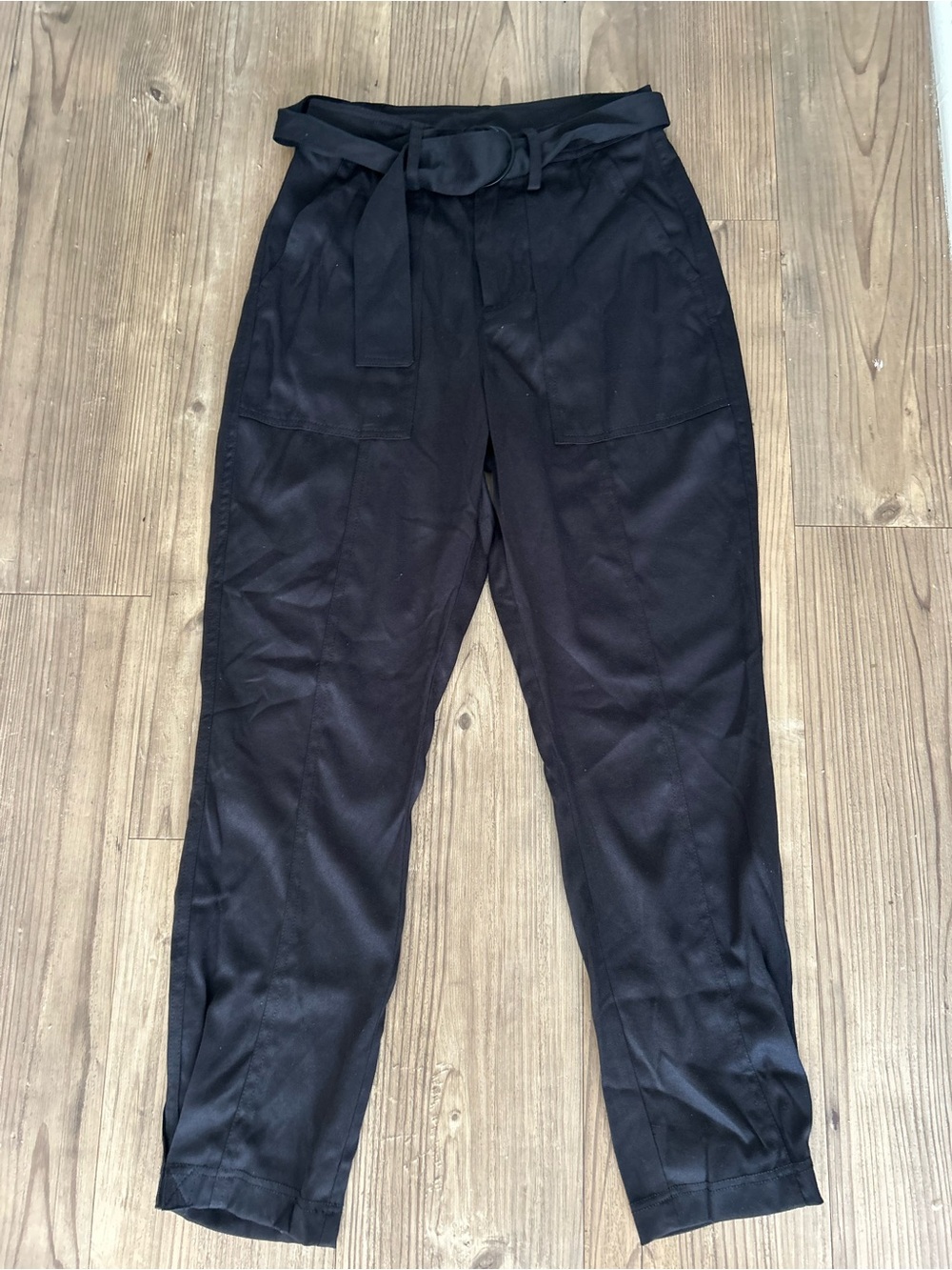 NWOT Venus High-Waist Black Tapered Pants metal backle pockets utility. Size 4
